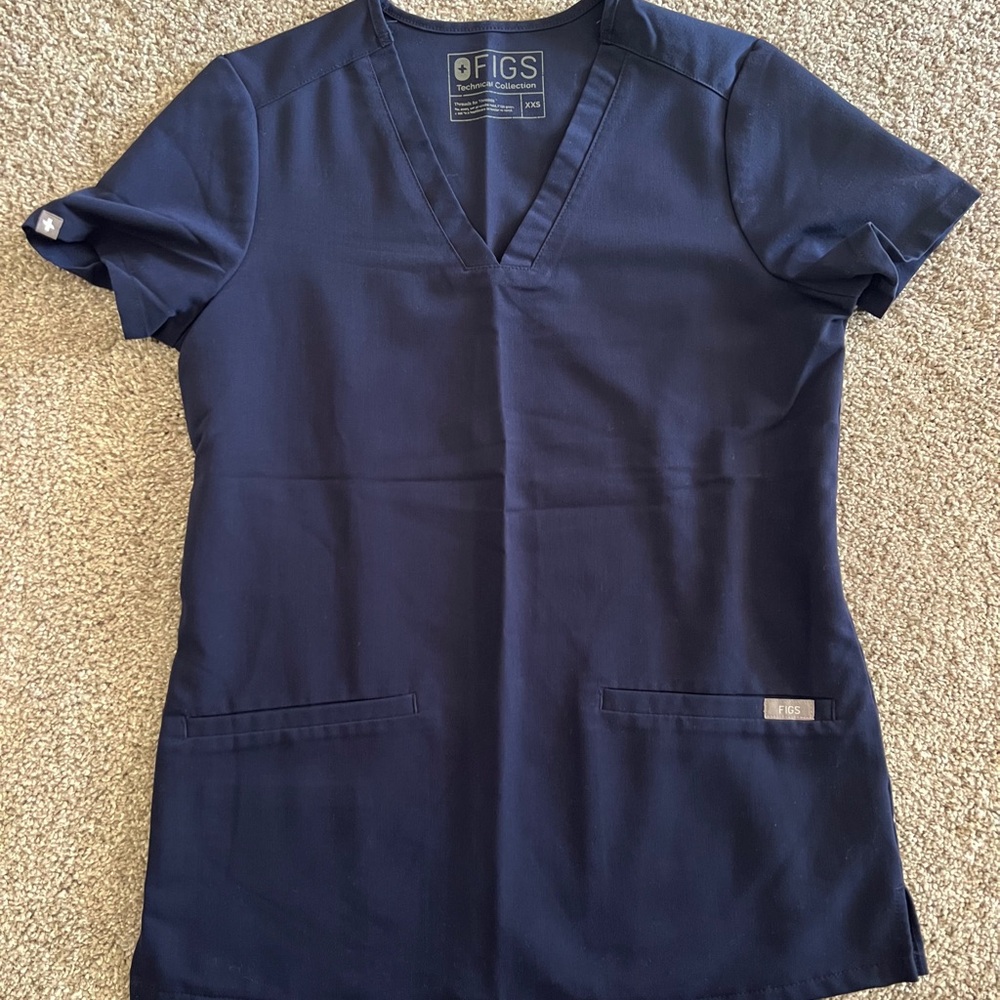 Figs Blue Short Sleeve V-Neck Tee